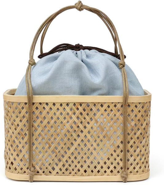 kimono cafe Yukata Hamper Drawstring Pastel White Basket Natural Hemp Plain Adult Basket Bag Summer Yukata