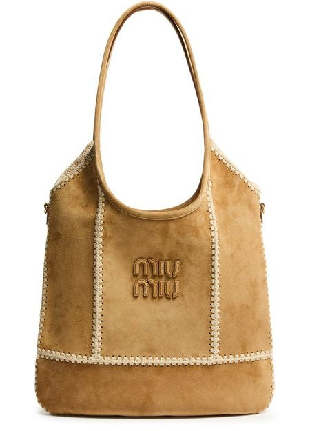 MIU MIU Ivy suede and crochet tote bag - Image 1