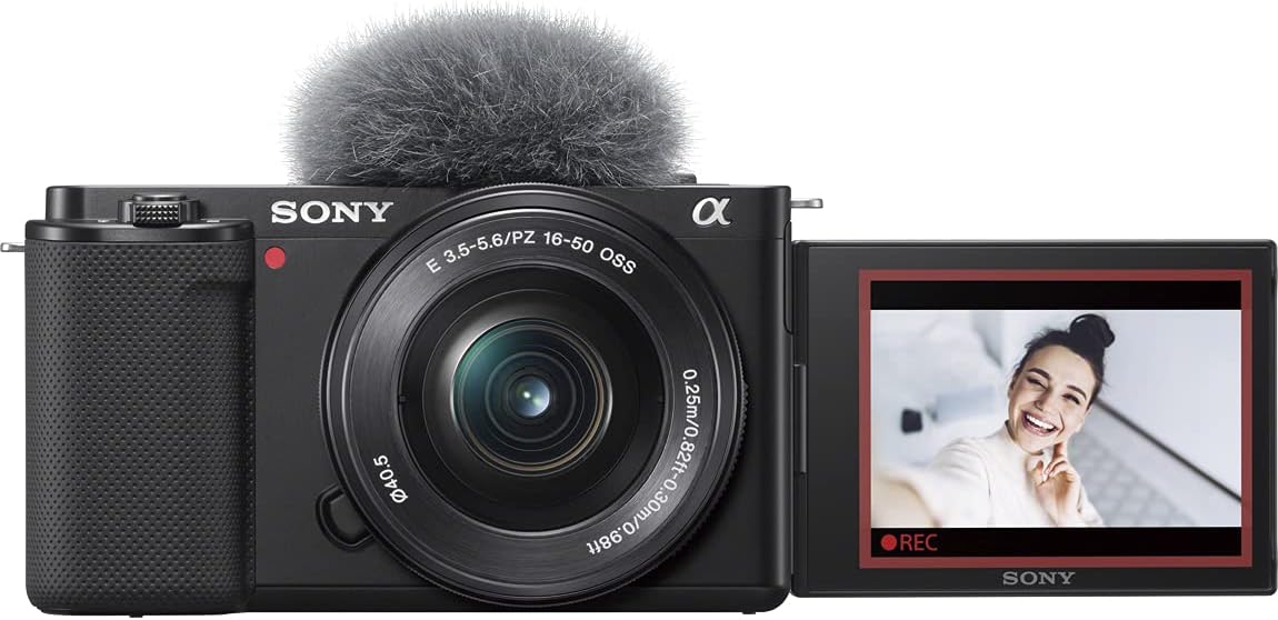 Sony Interchangeable Lens Vlog Camera Power Zoom Lens Kit (Included Lens: SELP1650) Sony ZV-E10L Digital Camera B, VLOGCAM, Windscreen Included, Black