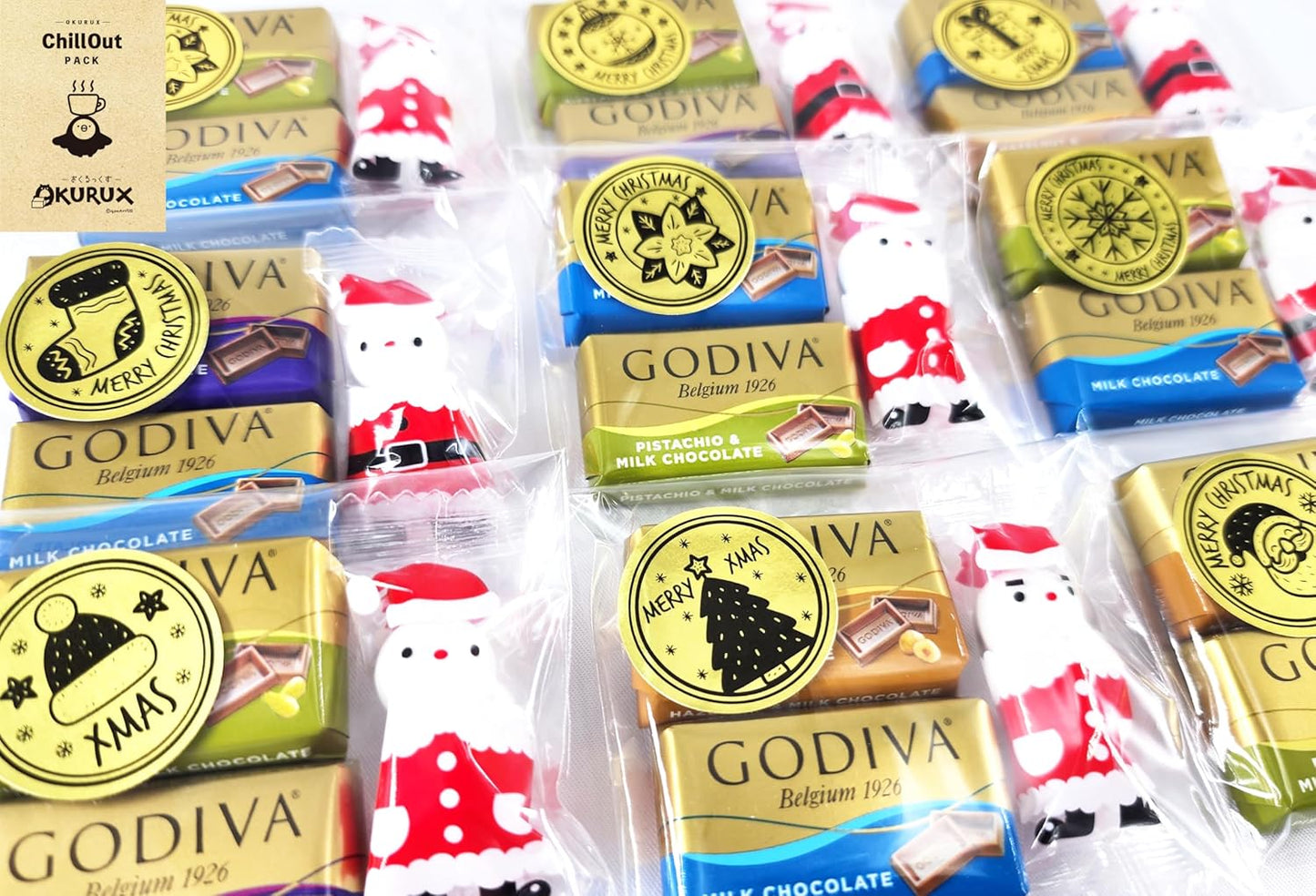 OKURUX Christmas Candy Assortment, Santa Chocolate Balls, Godiva, Napolitan Chocolate, CHILLOUT Pack, Petite Gift, Santa Chocolate Balls, Individually Wrapped, Gold Stickers, Christmas Gift, Christmas