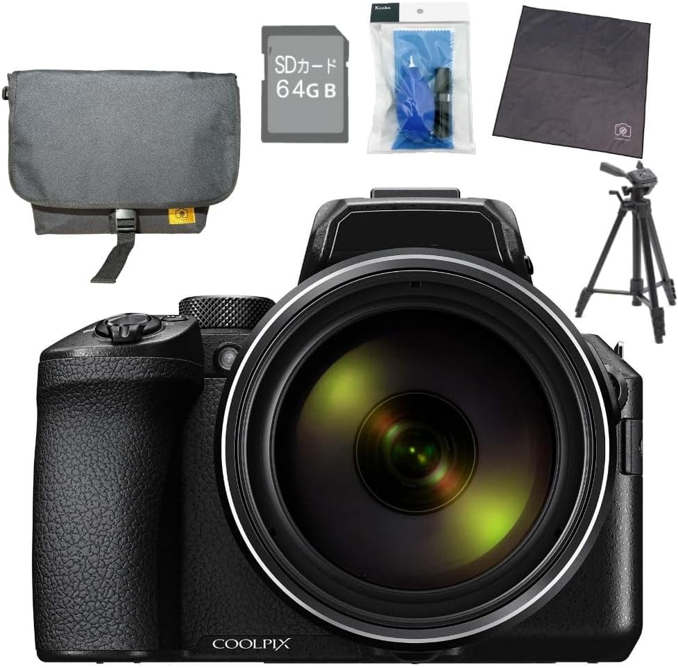 Nikon COOLPIX P950 BK Compact Digital Camera Black & Wrap Cushion & Cleaning Kit & SD64GB & Tripod & Camera Bag