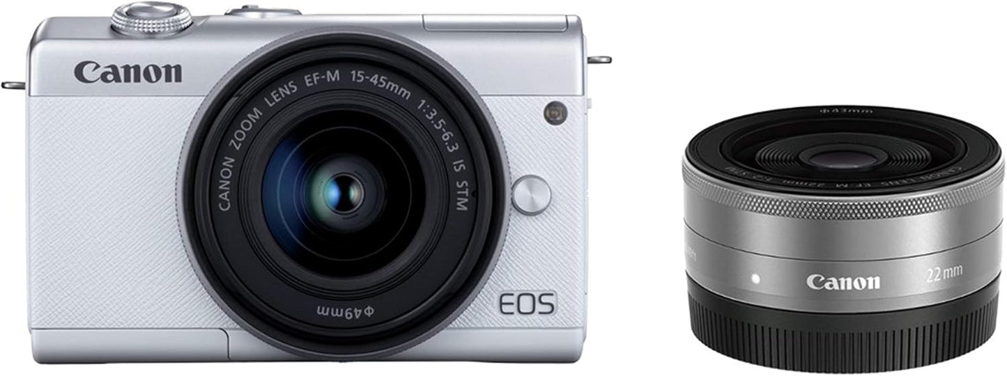 Canon EOS M200 Mirrorless Digital Camera, EOSM200WH-WLK Double Lens Kit, White