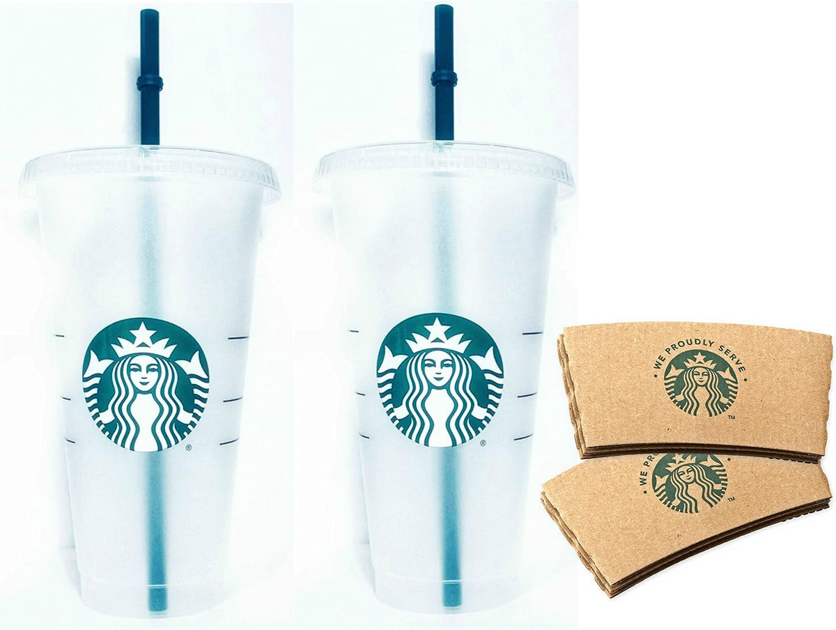 Starbucks Juego Bundle de vasos reutilizables de 24 fl oz esmerilados para bebidas frías con fundas
