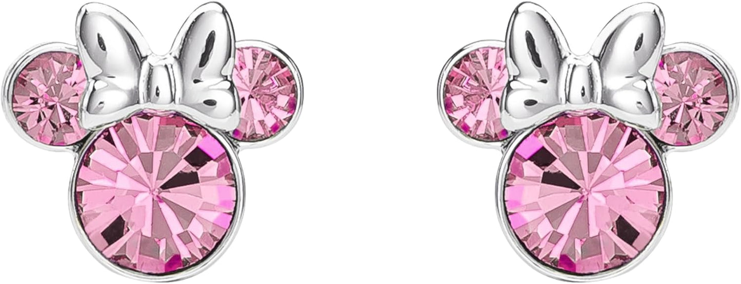 Minnie Mouse Crystal Silver Plated Stud Earrings for Girls Women One Size Silver Plated No Gemstone