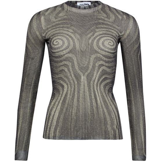 JEAN PAUL GAULTIER Spiral printed mesh long sleeves top - Image 1