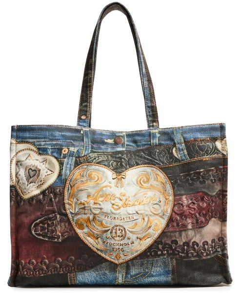 ACNE Trompe-l'oeil print denim effect tote bag - Image 1