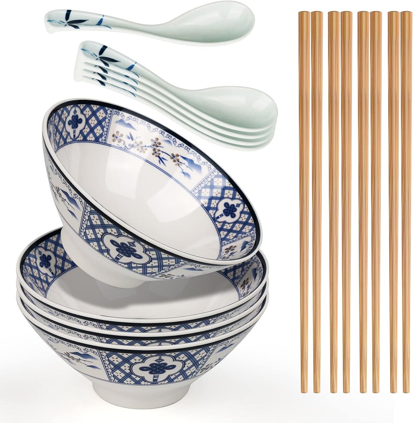 Japanese Ramen Bowl, Instant Ramen Bowl, For Udon, Buckwheat & Noodles, Breakfast, Melamine Material, Soup Bowl, Melamine Ramen Bowl, Plastic Ramen Bowl, Soup Bowl (Color: A-4 sets/White, Size: 9in)