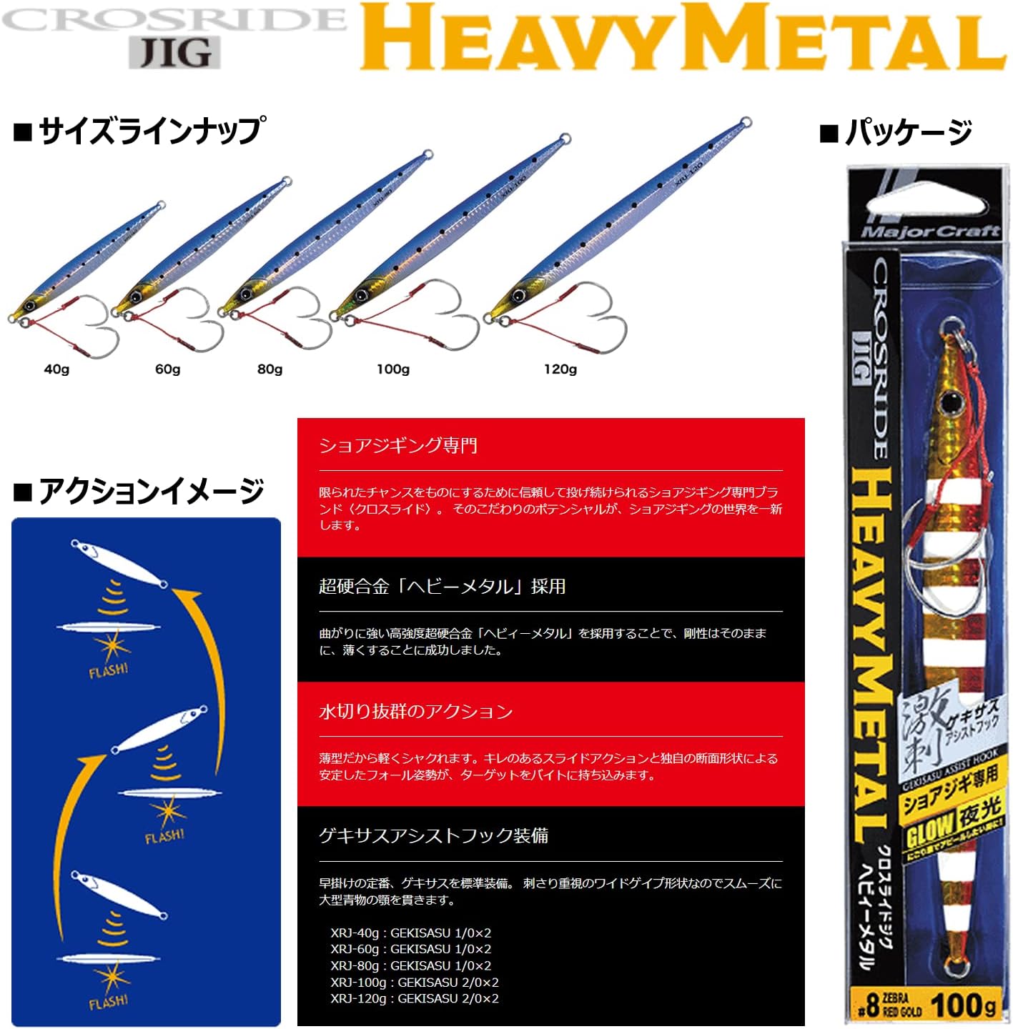 Major Craft XRJ-40#2 Cross Slide Jig, Heavy Metal, 1.4 oz (40 g), Red Gold (Keimura)