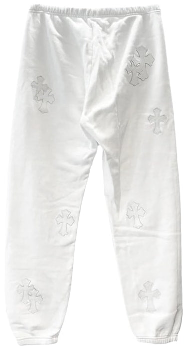 CHROME HEARTS 'WHITE LEATHER CROSS' SWEATPANTS