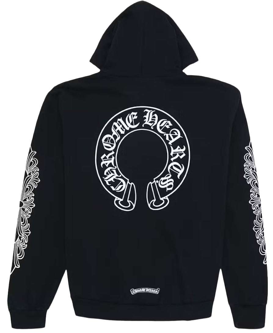 CHROME HEARTS 'HORSE SHOE' FLORAL BLACK HOODIE