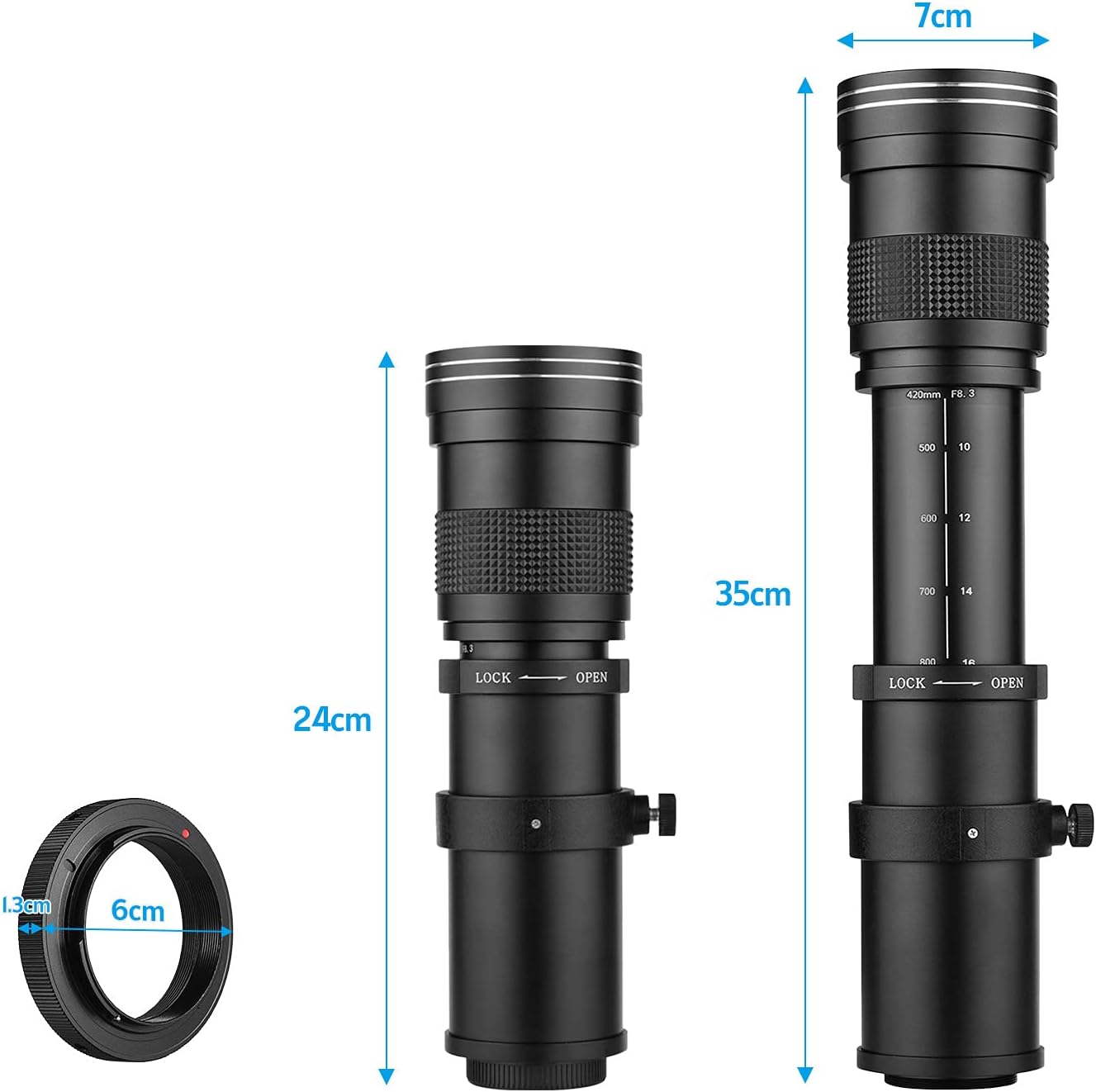 LOUJIN Camera MF Super Telephoto Zoom Lens F/8.3-16 420-800mm T2 Mount (with AI Mount Adapter Ring) Universal 1/4 Screw Replacement for Nikon AI Mount D50 D90 D5100 D7000 D3 D5100 D3100 D3000D60