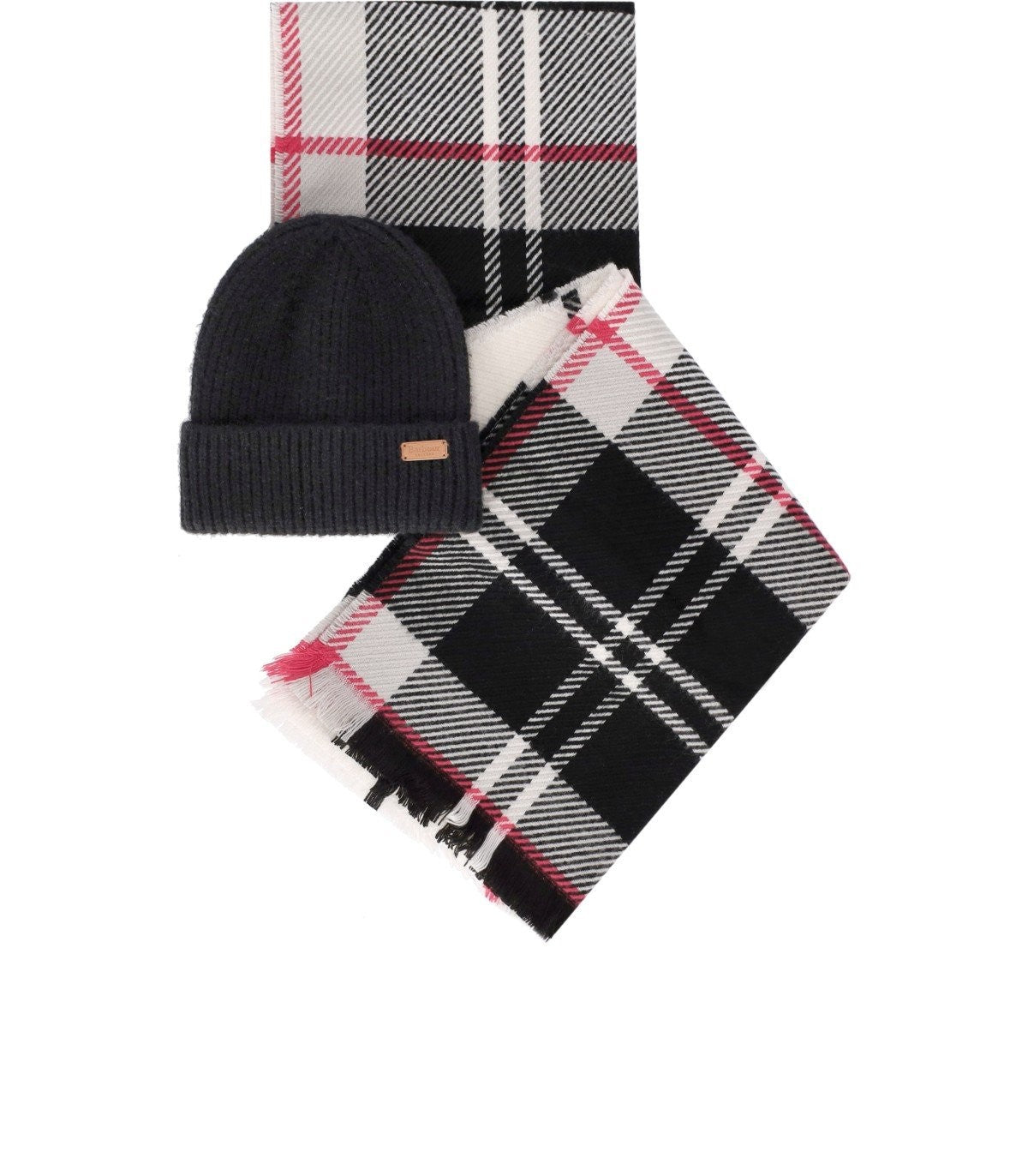 Barbour バーバーホットピンクモノクロペンドルビーニー +ブレアスカーフセット - Image 2