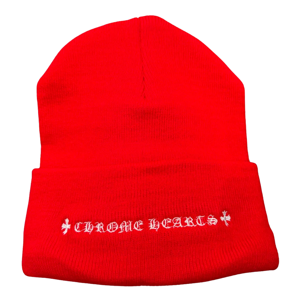 CHROME HEARTS 'CROSS CEMETERY' RED BEANIE