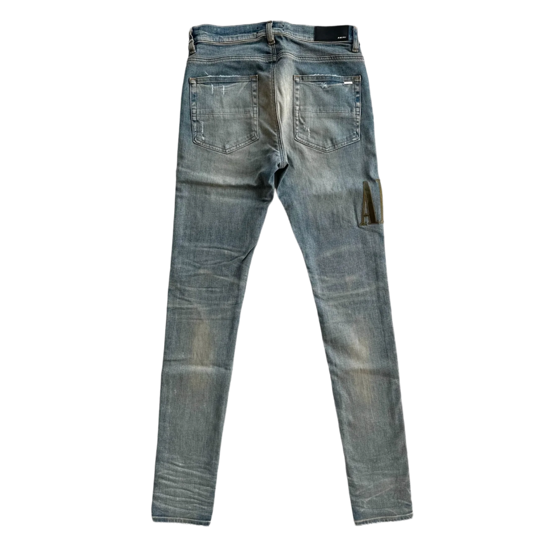 AMIRI 'CLAY INDIGO APPLIQUE CAMO' JEANS