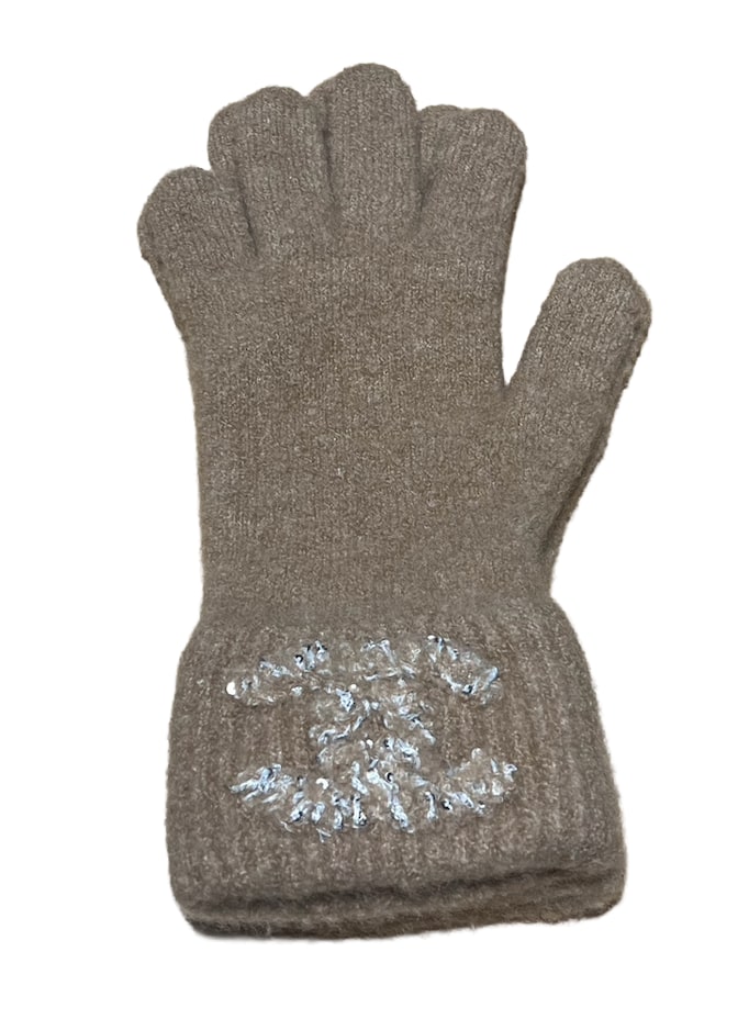 CHANEL 'BEIGE' CASHMERE SEQUIN GLOVES