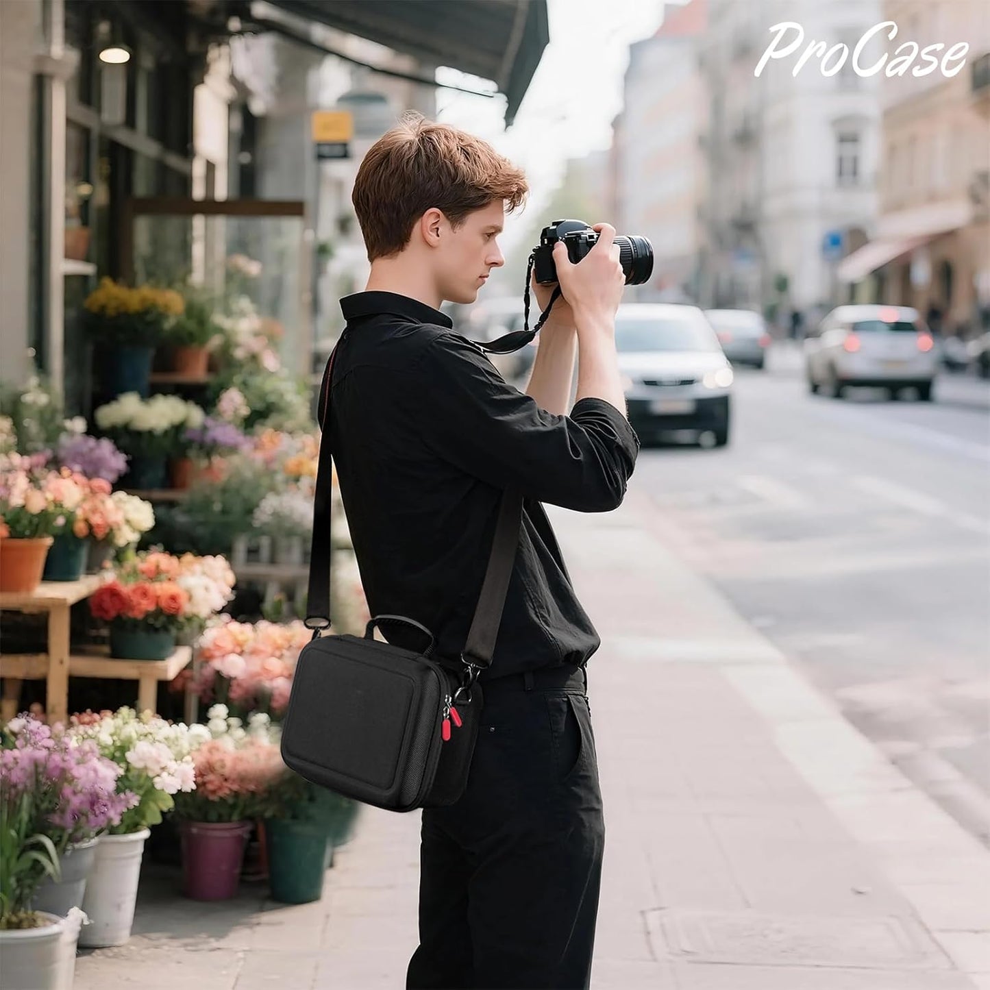 ProCase Camera Bag SLR Case for DSLR Mirrorless Camera Storage Soft Padded Digital Camera Case Travel Bag with Shoulder Strap Divider for Accessories - Black