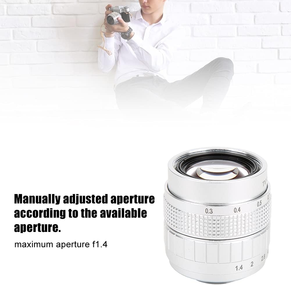 Mirrorless Camera Lens, 50mm F1.4 Manual Fixed Focus Lens Large Aperture C-Mount Lens with Adapter Ring for Olympus M4/3 for Canon Fuji Sony (Silver)