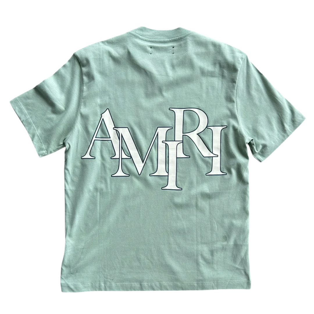 AMIRI 'STAGGERED LOGO' FROSTY GREEN TEE