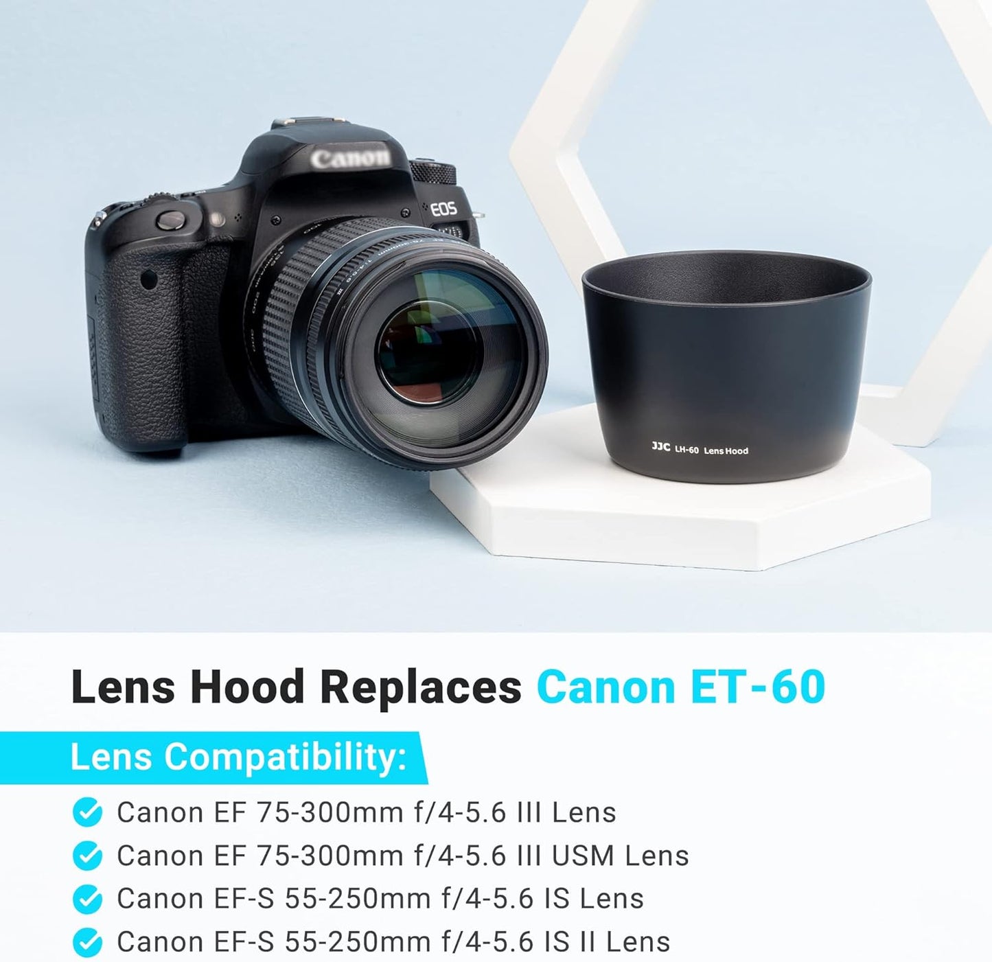 JJC Compatible Canon ET-60 Lens Hood for Canon EF 75-300mm f/4-5.6 III USM/EF-S 55-250mm f/4-5.6 IS II Lens Ф58mm Protective Filter and Lens Cap