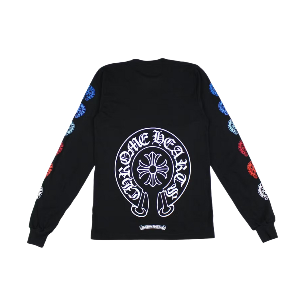 CHROME HEARTS 'MULTI COLOR HORSE SHOE' BLACK LONGSLEEVE SHIRT