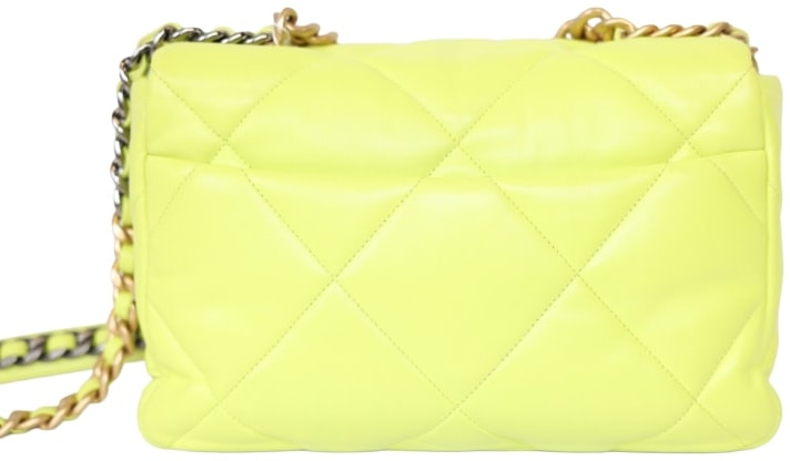 CHANEL 19 'NEON YELLOW' LAMBSKIN WITH GOLD HARDWARE