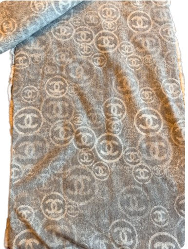 CHANEL RABBIT FUR & CASHMERE REVERSIBLE CC PRINT SCARF