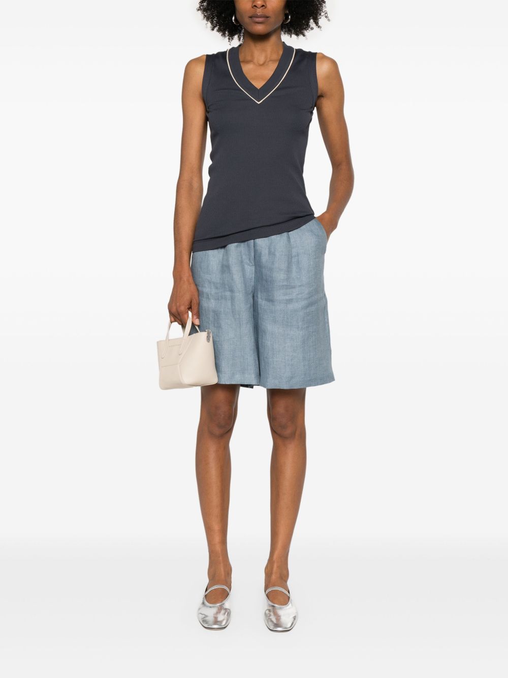 Brunello Cucinelli Cotton V Necked Top - Image 2