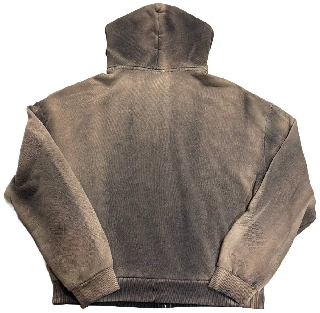 BOSSI 'WHITE HEAVY METAL' WASHED BROWN RHINESTONE ZIP-UP