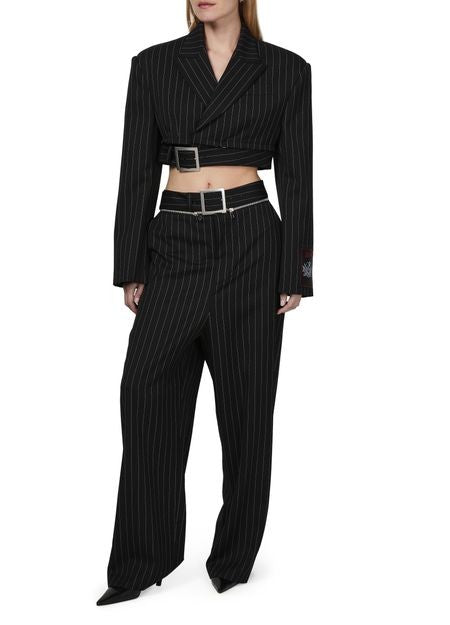 JEAN PAUL GAULTIER ピンストライプ ウール製 クロップド テーラードジャケット、ジップオフベルト付き - Image 2