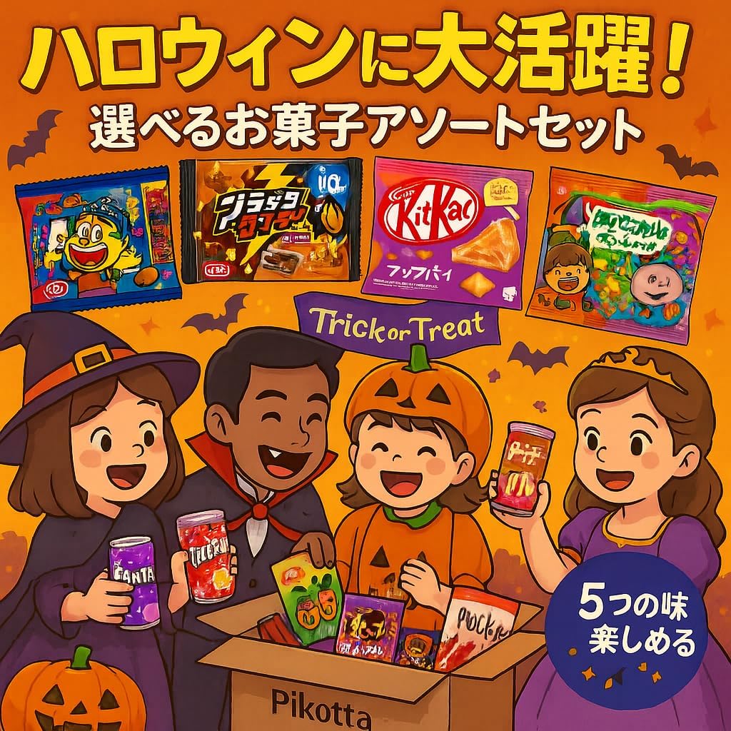 (5 Random Types) Halloween Limited Edition! Pikotta Popular Candy Bag Set, Great for Kids and Adults, Mixed Pack (For Gifts, Events, Distributes)