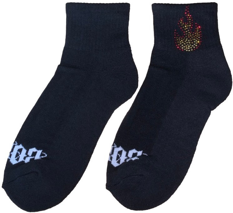 BOSSI 'FLAME' RHINESTONE BLACK SOCKS