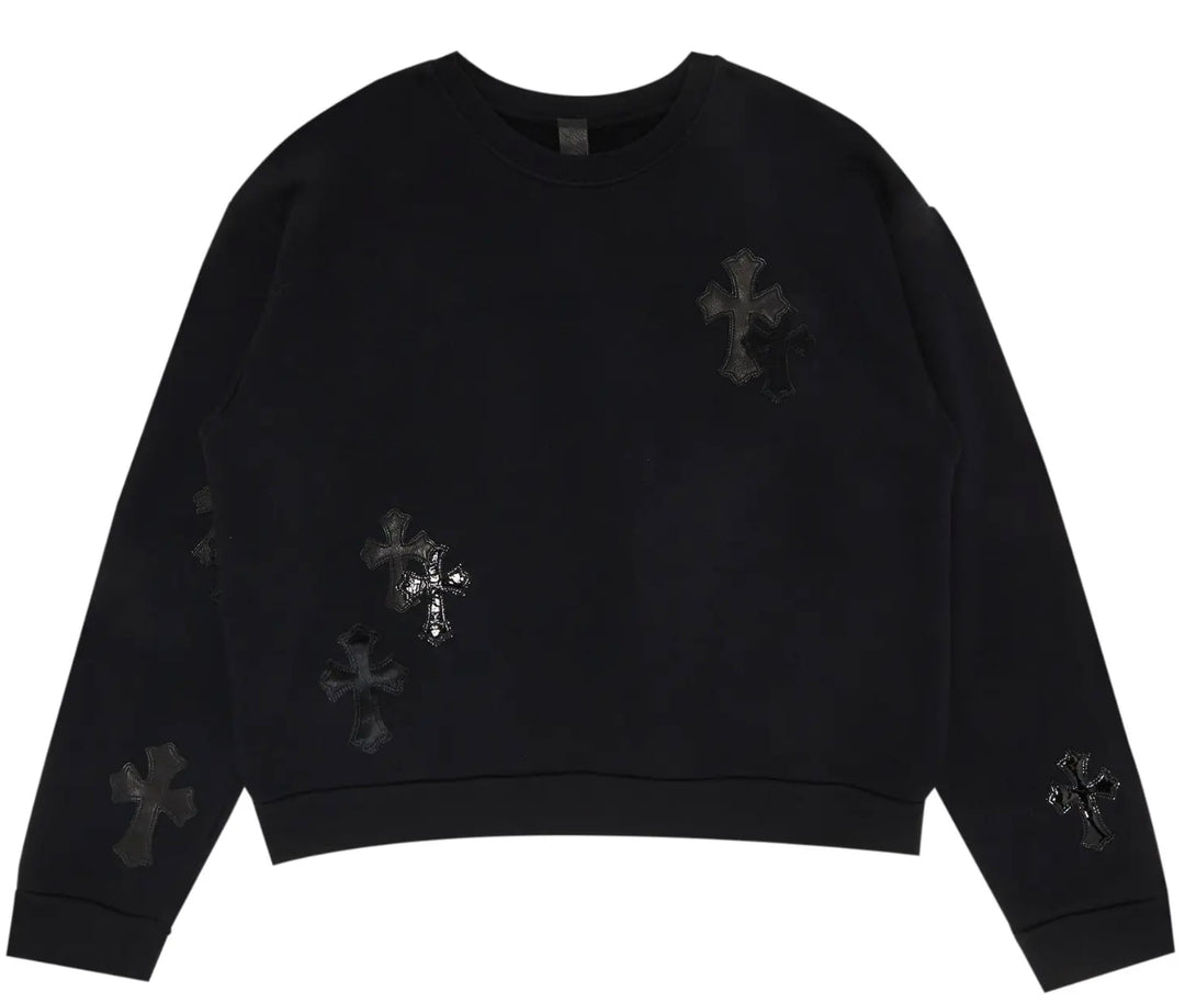 CHROME HEARTS PONYHAIR MULTICROSS BLACK CREWNECK