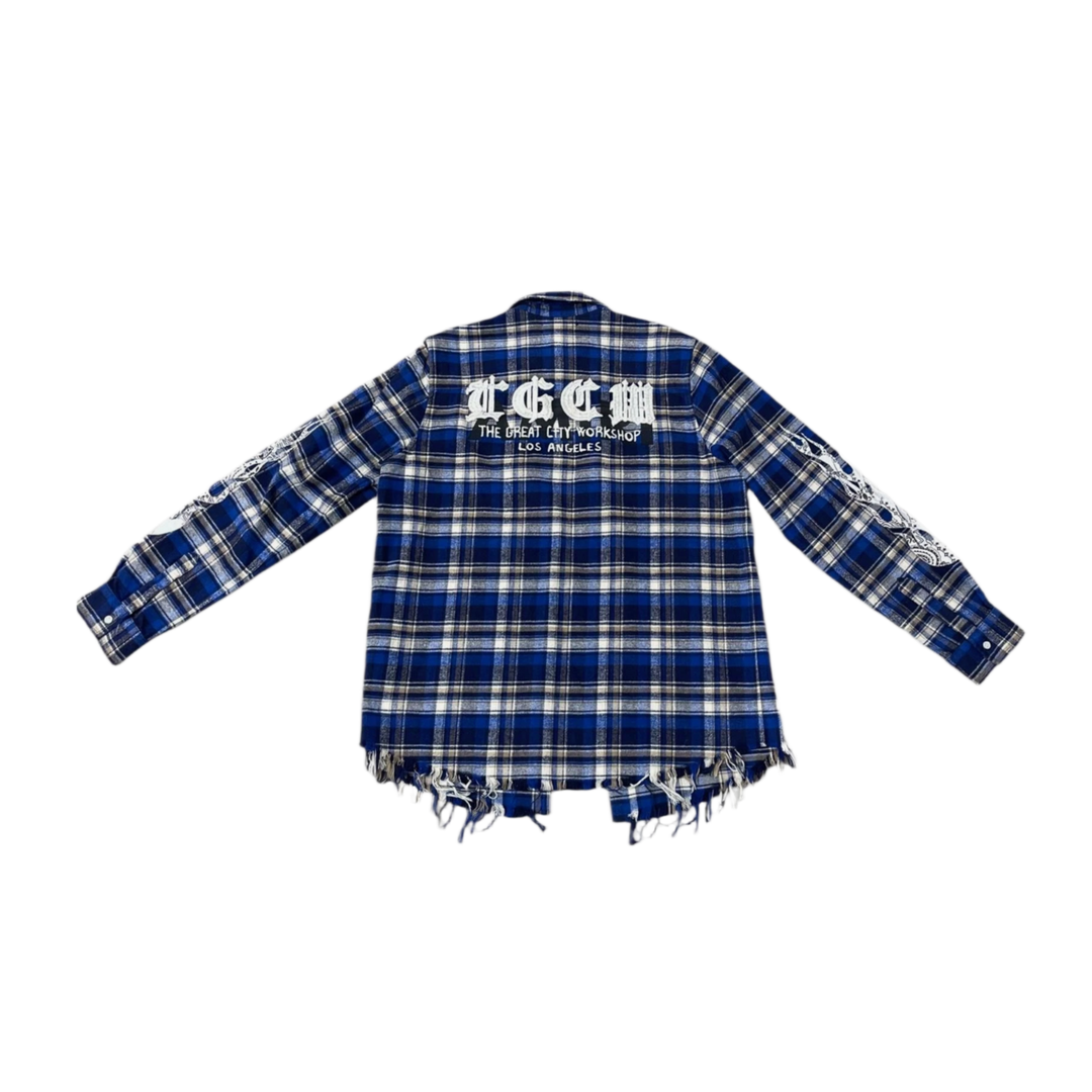 AMIRI 'THE GREAT CITY WORKSHOP' BLUE FLANNEL SHIRT