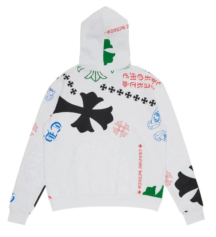 CHROME HEARTS 'STENCIL' MULTI LOGO WHITE HOODIE