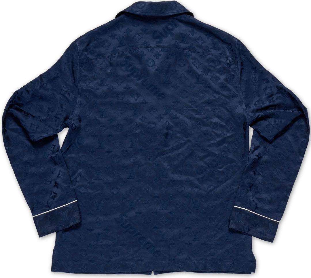 LOUIS VUITTON X SUPREME 'NAVY' MONOGRAM SILK PJ SHIRT