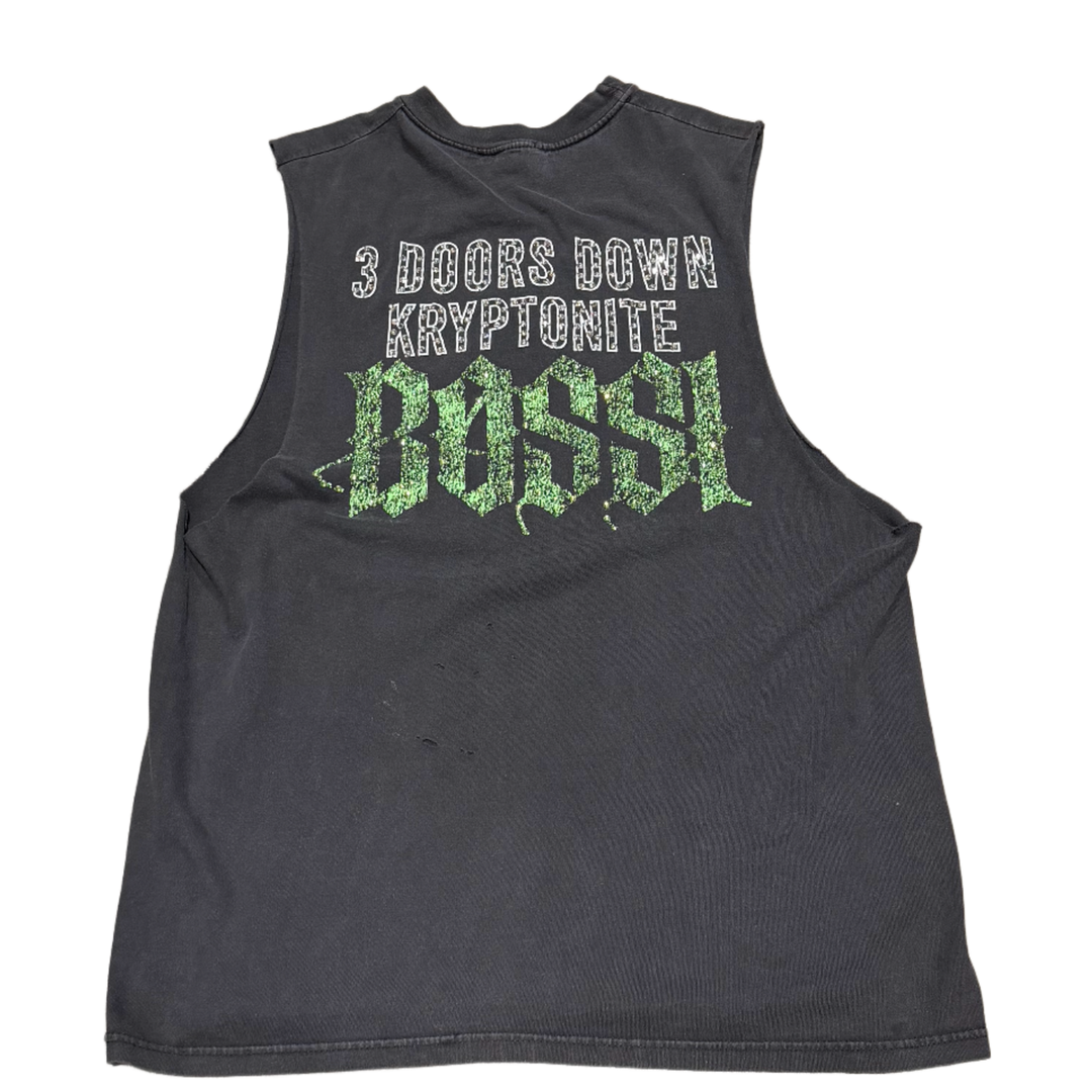 BOSSI '3 DOORS KRYPONITE' RHINESTONE VINTAGE CUT OFF TEE
