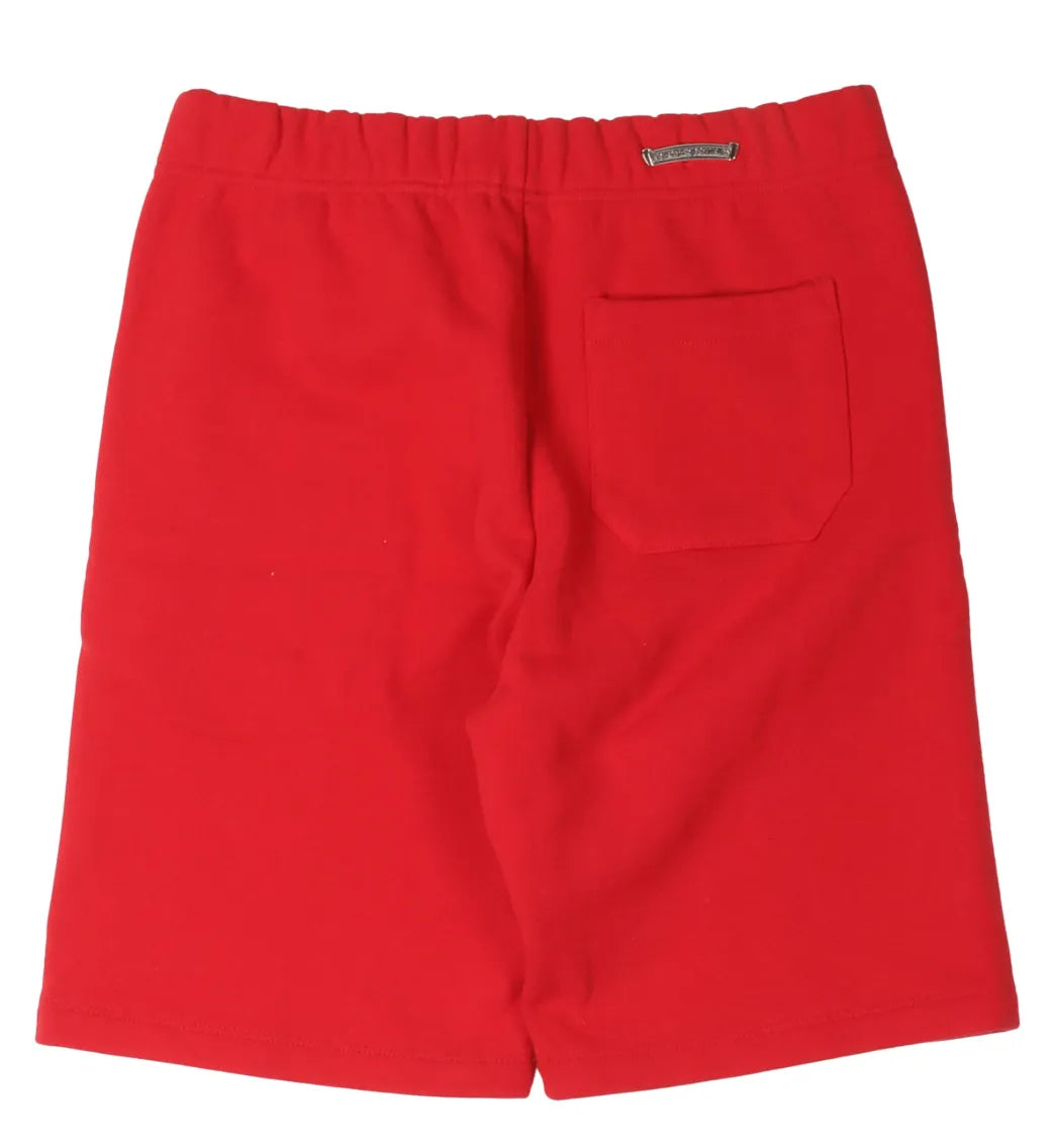CHROME HEARTS 'TRIPLE CROSS' EMBROIDERED RED SWEAT SHORTS