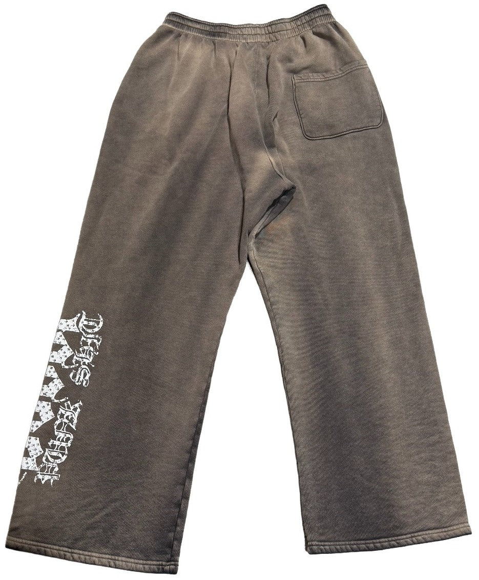 BOSSI 'WHITE HEAVY METAL' WASHED BROWN RHINESTONE SWEATPANTS