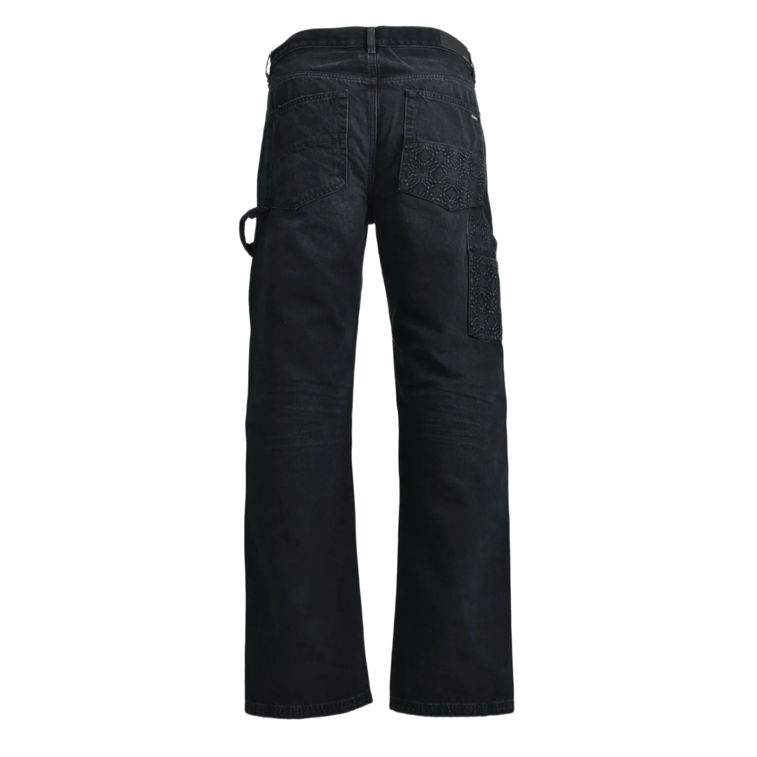 AMIRI DEBOSSED MA QUAD BLACK DOUBLE KNEE CARPENTER JEANS