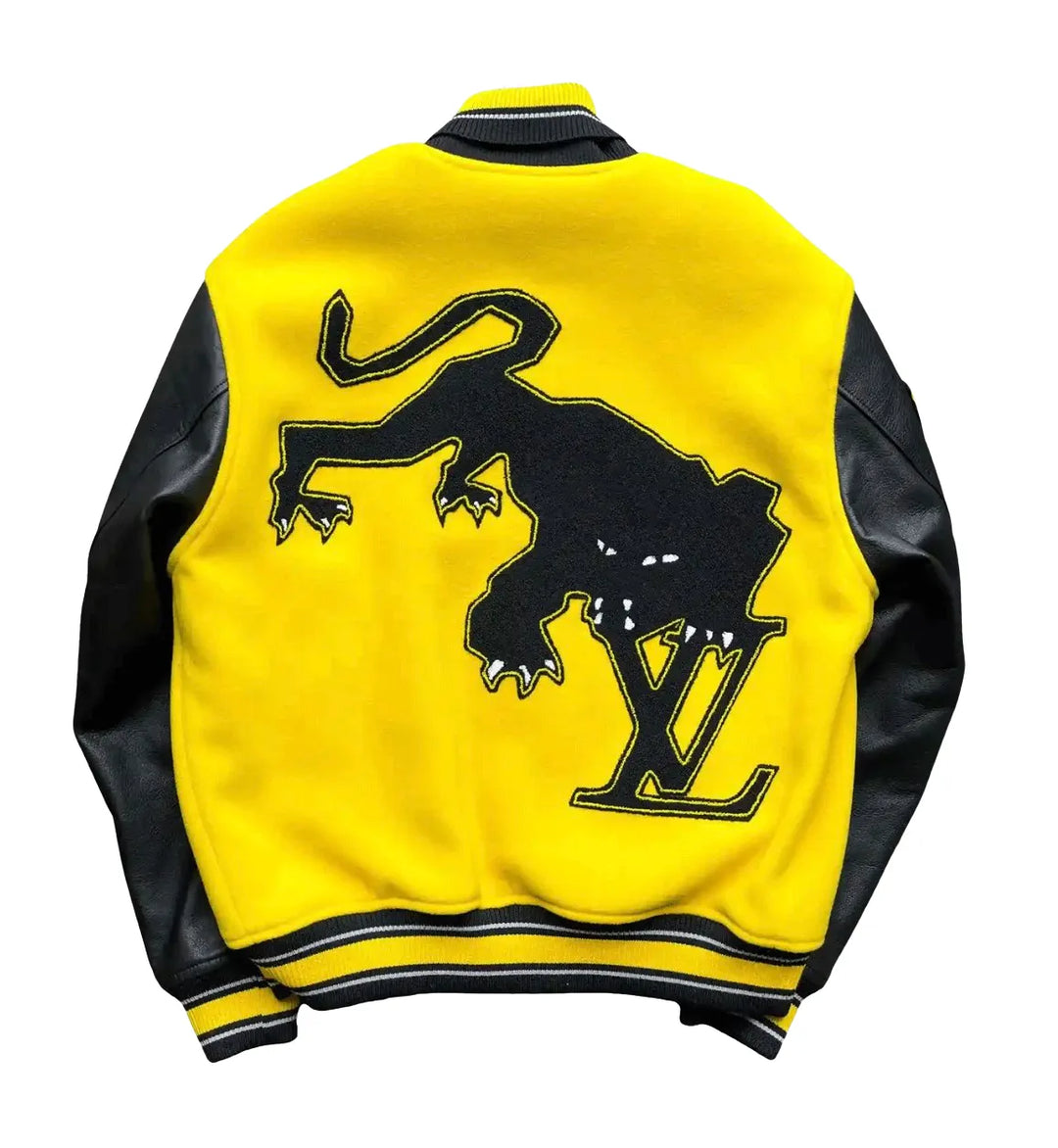 LOUIS VUITTON LEATHER EMBROIDERED BLACK/YELLOW VARSITY JACKET