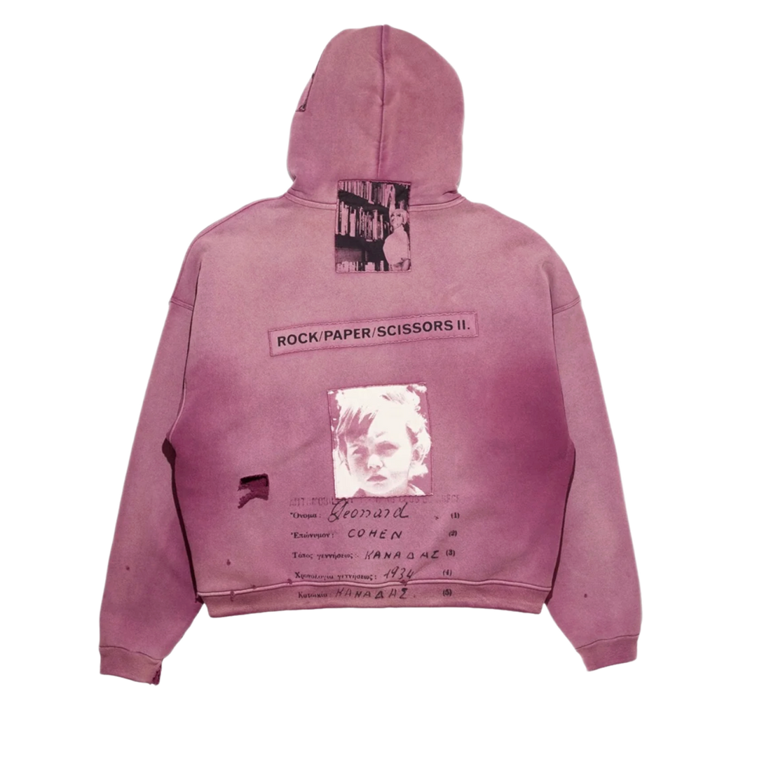 ENFANTS RICHES DEPRIMES 'BURGUNDY' ROCK/PAPER/SCISSORS ASSEMBLAGE ZIP UP HOODIE