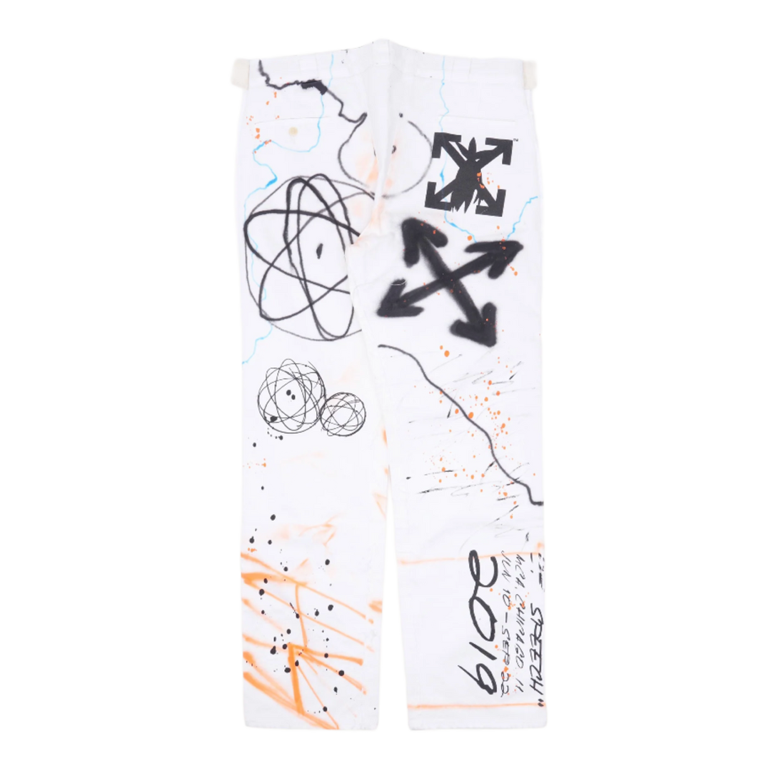 OFF-WHITE 'FUTURA ALIEN' WHITE DOUBLE KNEE PANTS