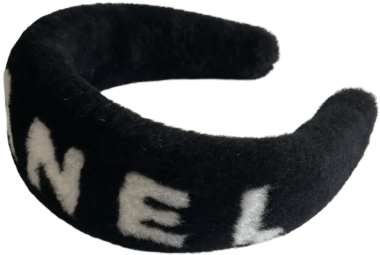CHANEL 'SHEARLING LOGO' BLACK 25B HEADBAND