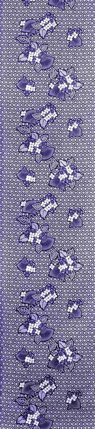 Yukata Fabric No.342, Dark Blue, Hydrangea, Turtle Shell Pattern