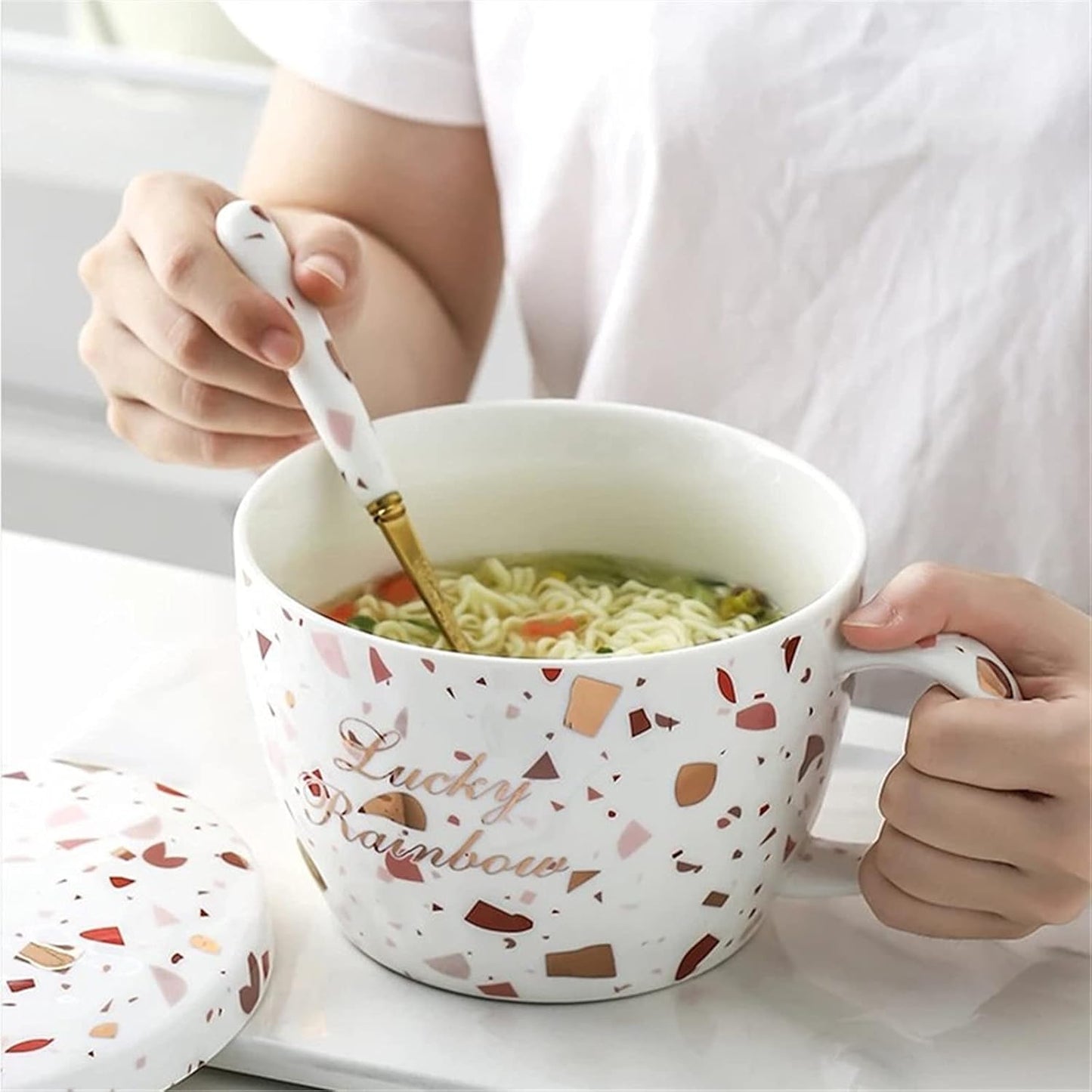 Tableware Udon Noodle Bowl Instant Noodle Bowl Ceramic Instant Noodle Cup Student Bowl Salad Bowl Restaurant Ramen Commercial Use (Color: Blue, Size: One Size)