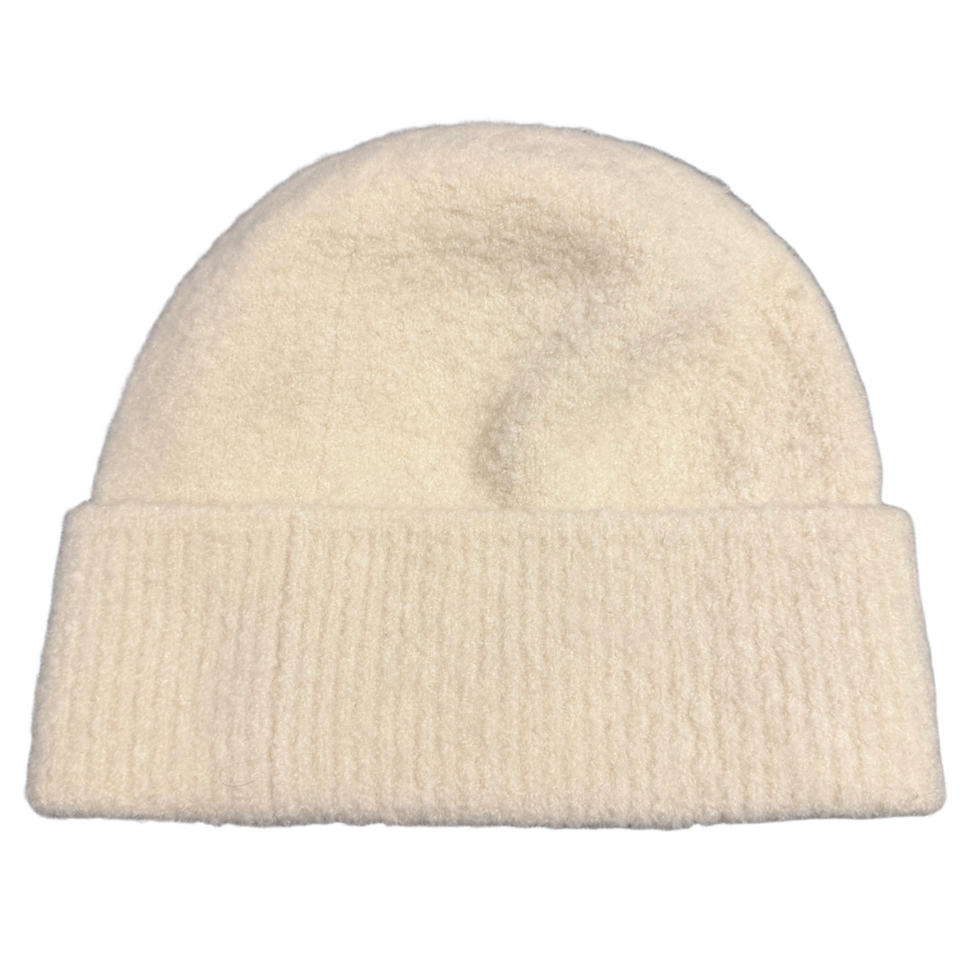 CHANEL 'IVORY CASHMERE' SILK KNIT LOGO BEANIE