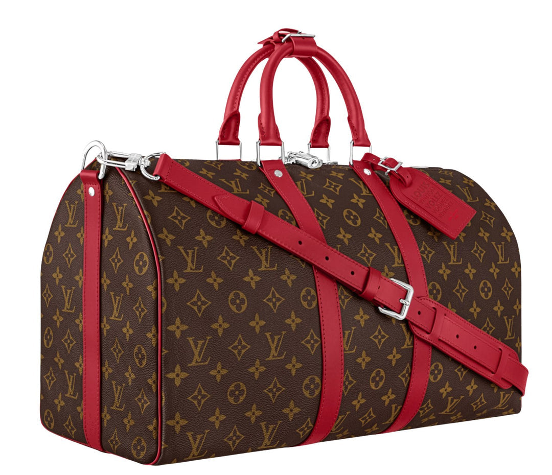LOUIS VUITTON 'SARI RED' MONOGRAM KEEPALL BANDOULIÈRE 50 DUFFLE BAG