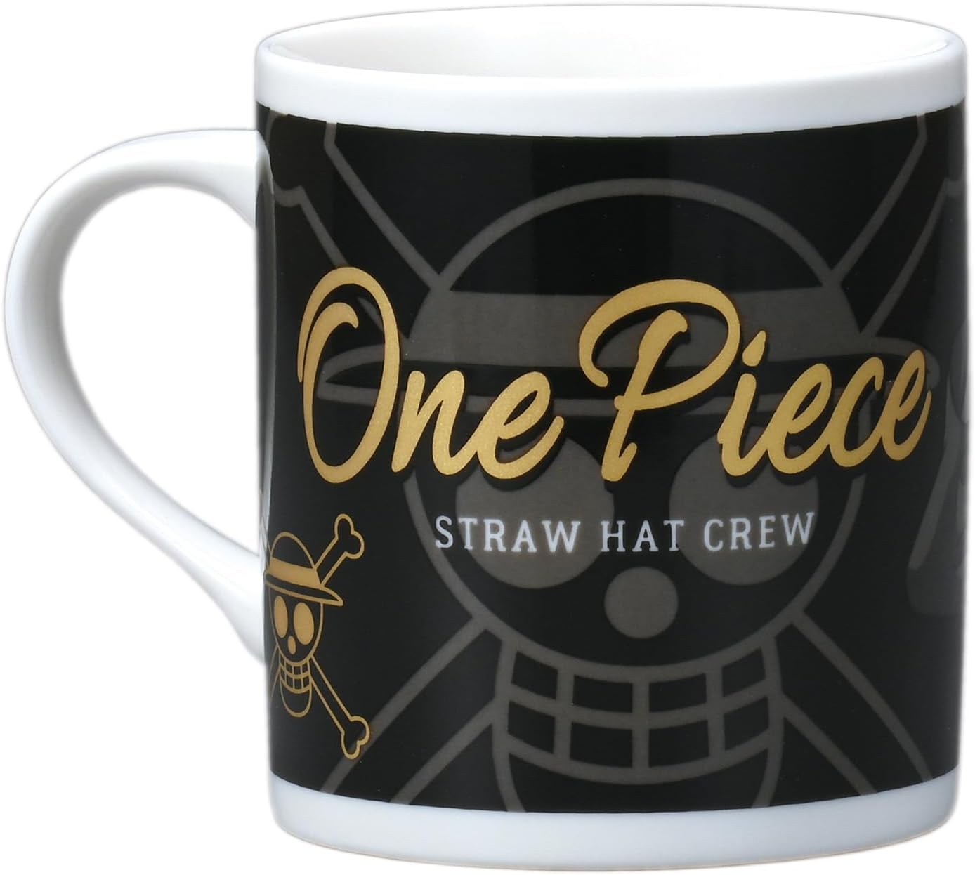 One Piece 124150 Luffy Straw Hat Crew Black and White Mug, Approx. 10.1 fl oz (300 ml), Microwave and Dishwasher Safe, Made in Japan