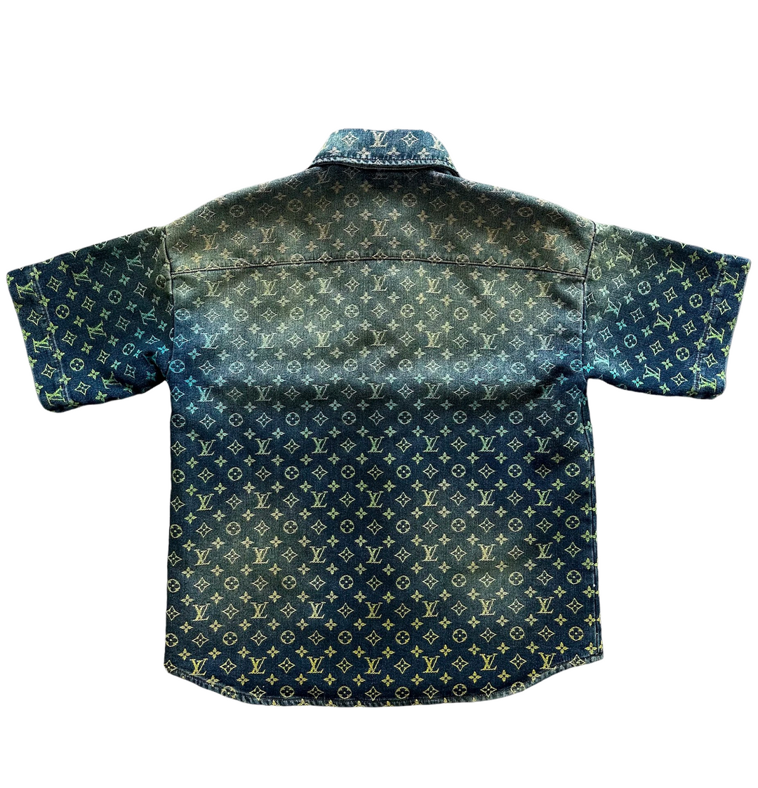 LOUIS VUITTON 'RAINBOW MONOGRAM' SHORT-SLEEVED DENIM SHIRT