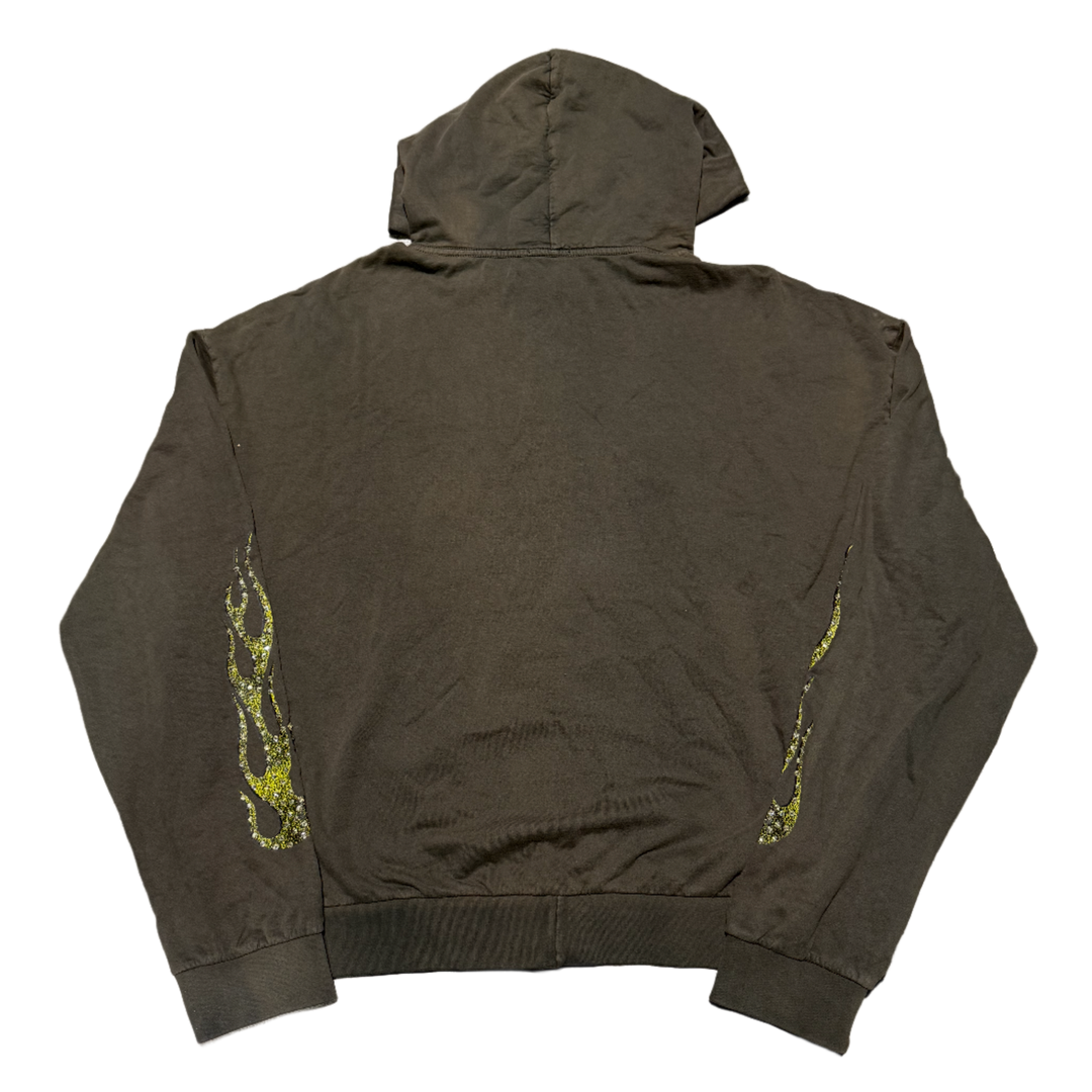 BOSSI 'YELLOW FLAMES' VINTAGE GREY ZIP UP HOODIE
